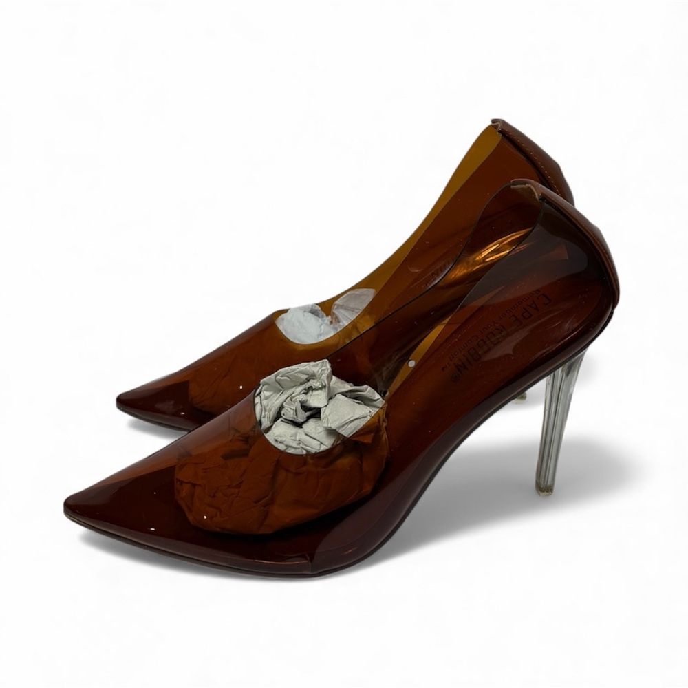 CAPE ROBBIN GLASS DOLL CLEAR STILETTO HIGH HEELS WOMEN BROWN SIZE 7.5 NEW